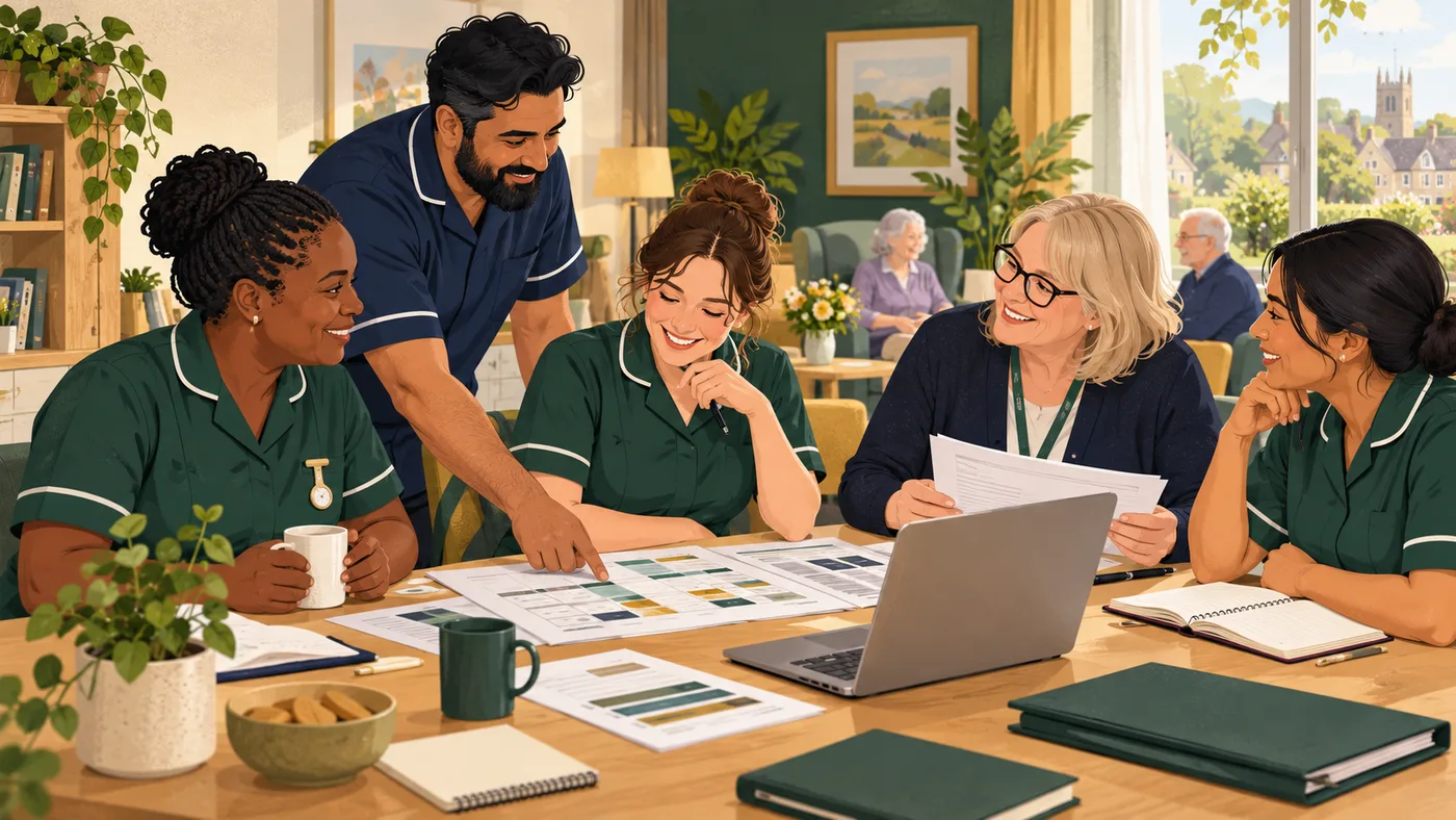 A care team reviewing holiday, hours and fair bank-work records