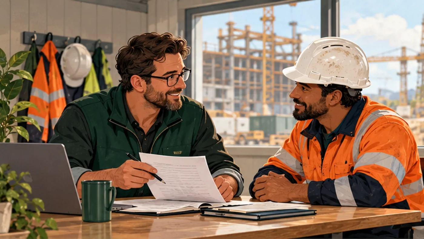 Construction employees working within a managed site environment