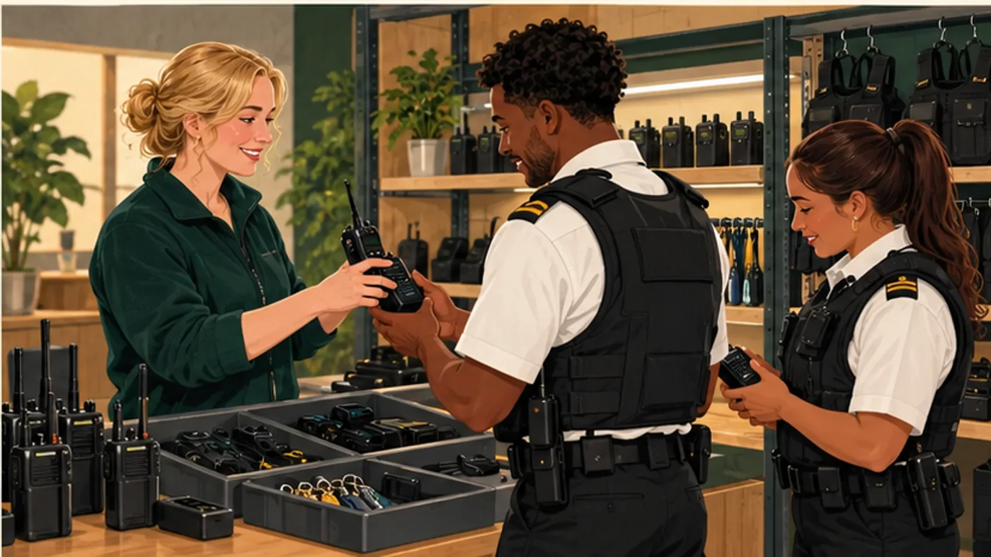 A security employment record covering licence, equipment and assignments