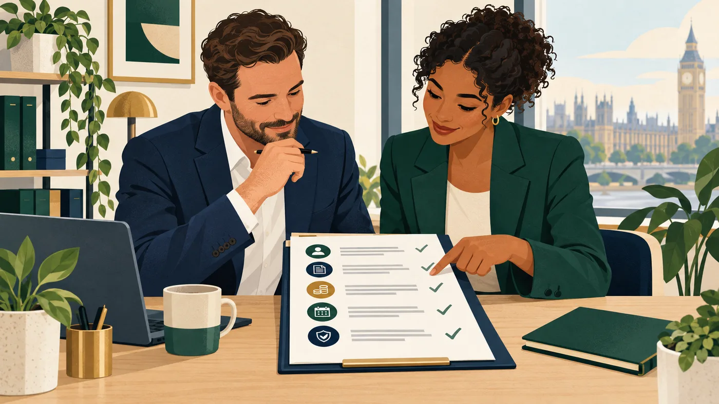 An employer and employee reviewing the essential terms in a contract