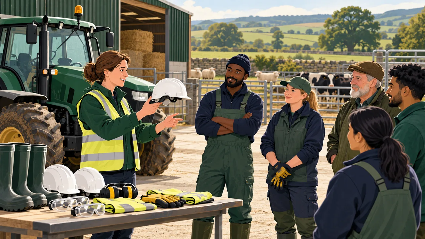A farm team completing a practical safety induction