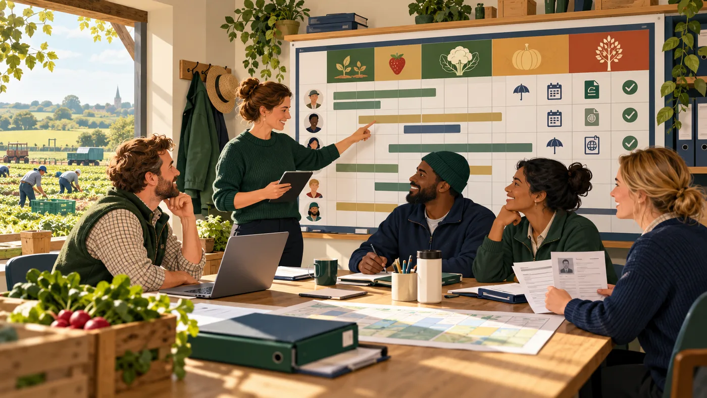 A farm office planning seasonal staffing and compliance dates