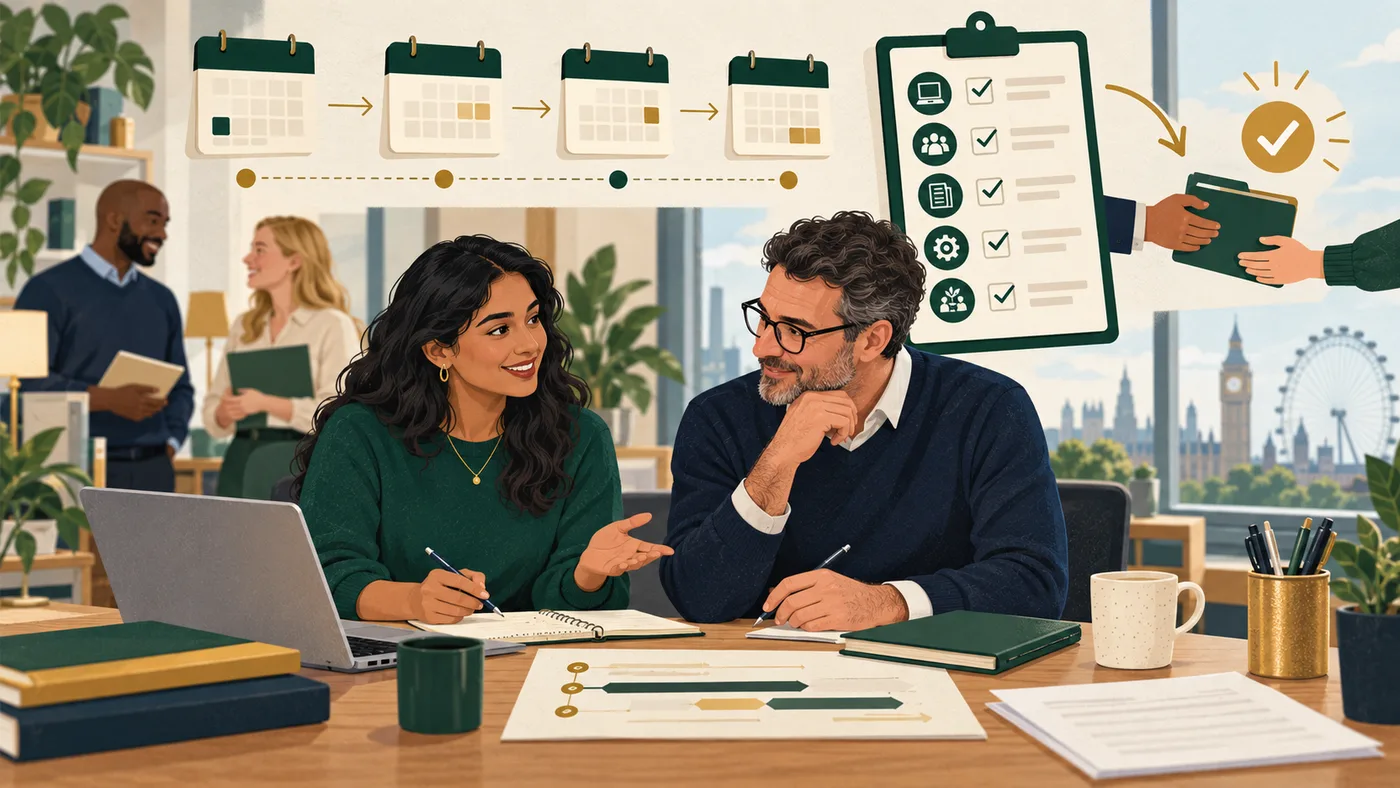 A manager and employee planning an orderly notice-period handover