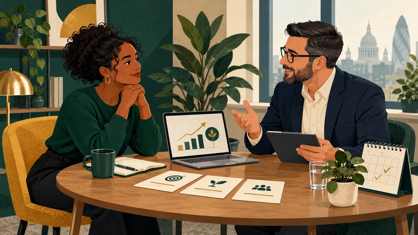 A manager and new employee having a supportive probation review
