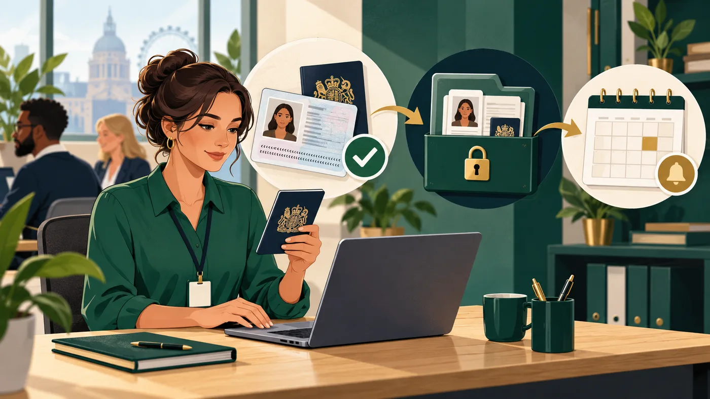 A secure right to work record being dated, retained and scheduled for follow-up