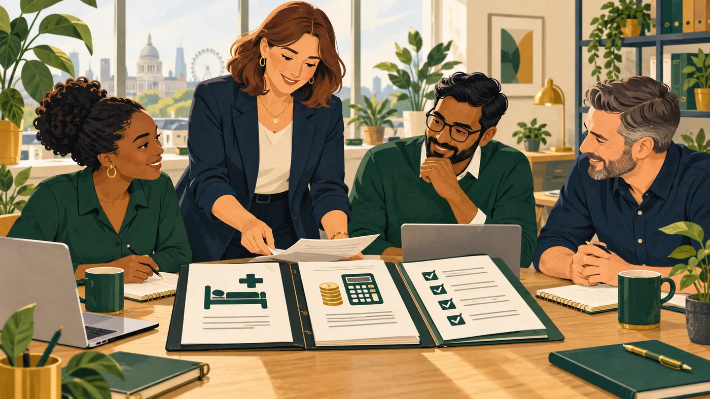 An HR team updating sickness policy, payroll and records