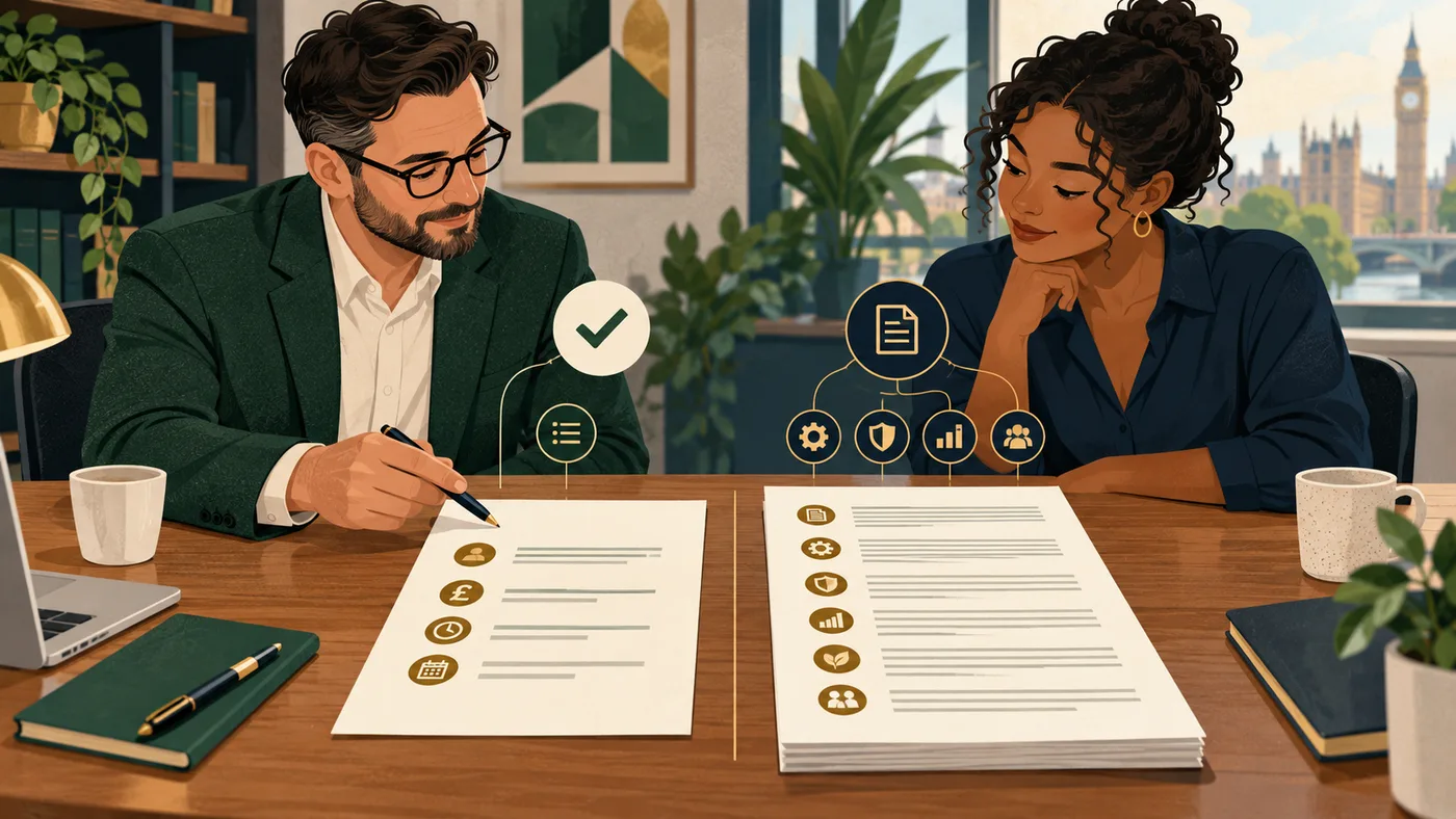 A shorter statement and fuller contract reviewed side by side