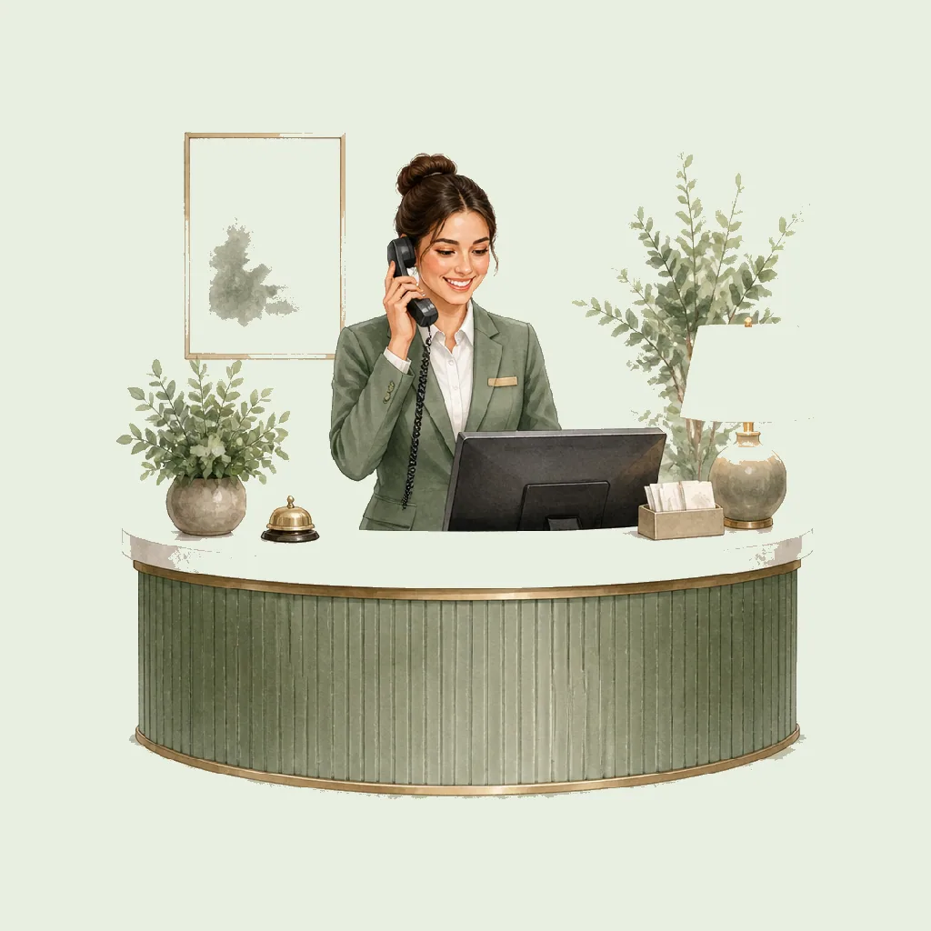 Receptionist HRHeaven role illustration for Accommodation & Food employment contract pages