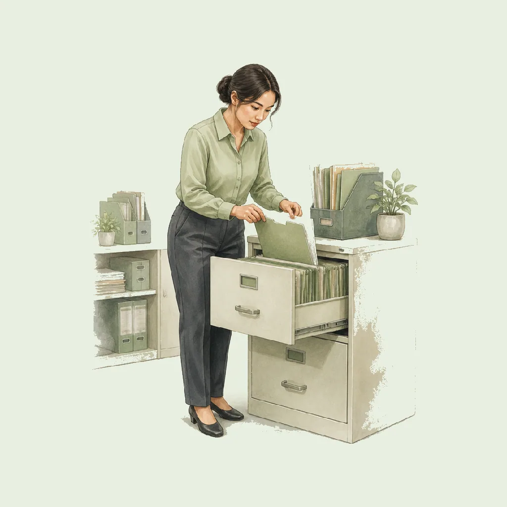 Filing Clerk HRHeaven role illustration for Admin & Support employment contract pages