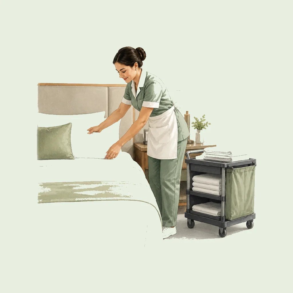 Hotel Room Attendant HRHeaven role illustration for Cleaning employment contract pages