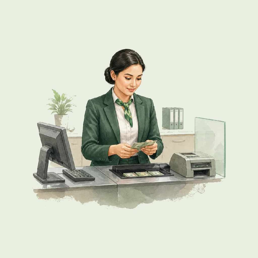 Cashier HRHeaven role illustration for Financial & Insurance employment contract pages