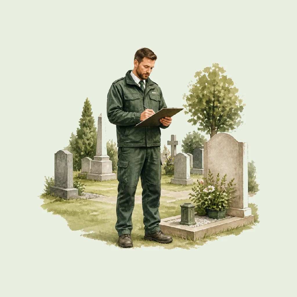 Cemetery Officer (Burial grounds) HRHeaven role illustration for Funeral employment contract pages