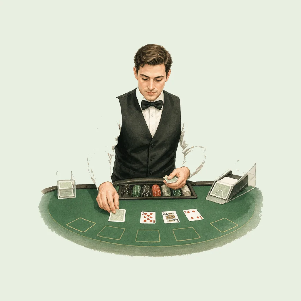Croupier (Dealer) HRHeaven role illustration for Gambling employment contract pages