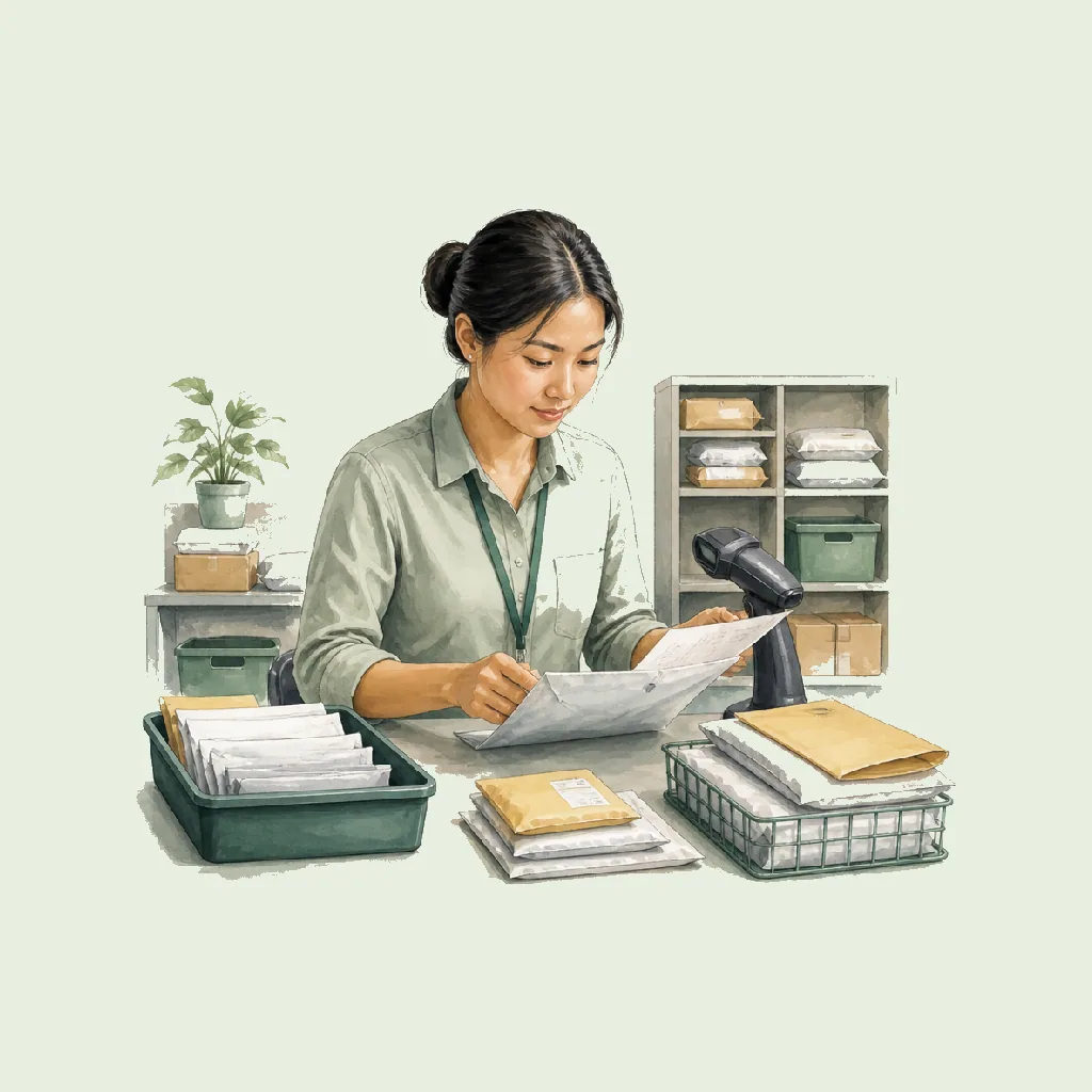 Sorting Office Assistant (Admin) HRHeaven role illustration for Postal & Courier employment contract pages