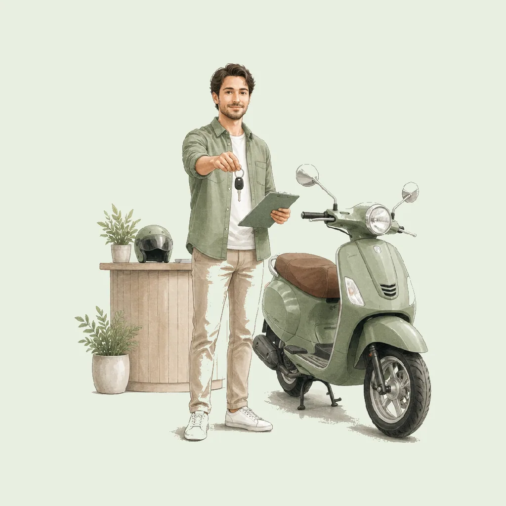 Motorbike Rental (Scooter hire) HRHeaven role illustration for Rental & Leasing employment contract pages
