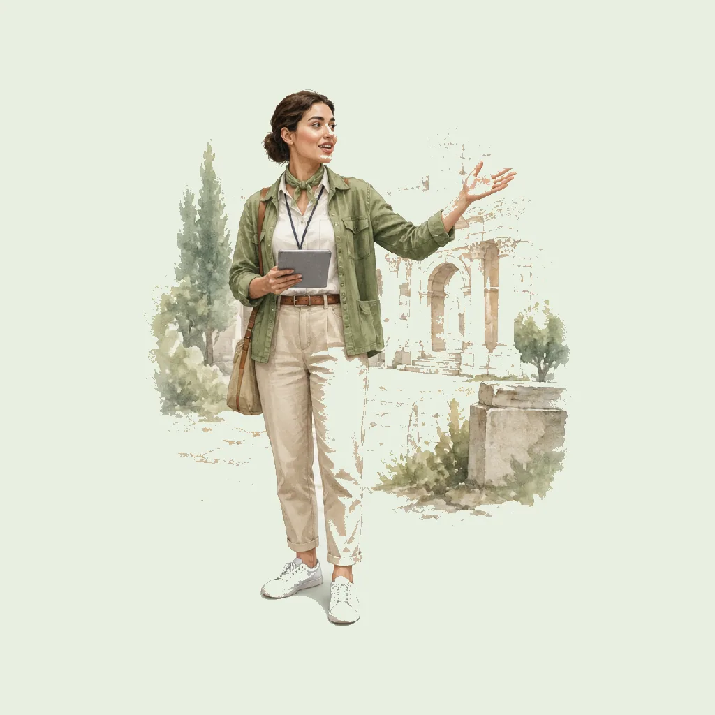 Tour Guide (Visitor attraction) HRHeaven role illustration for Travel & Tourism employment contract pages