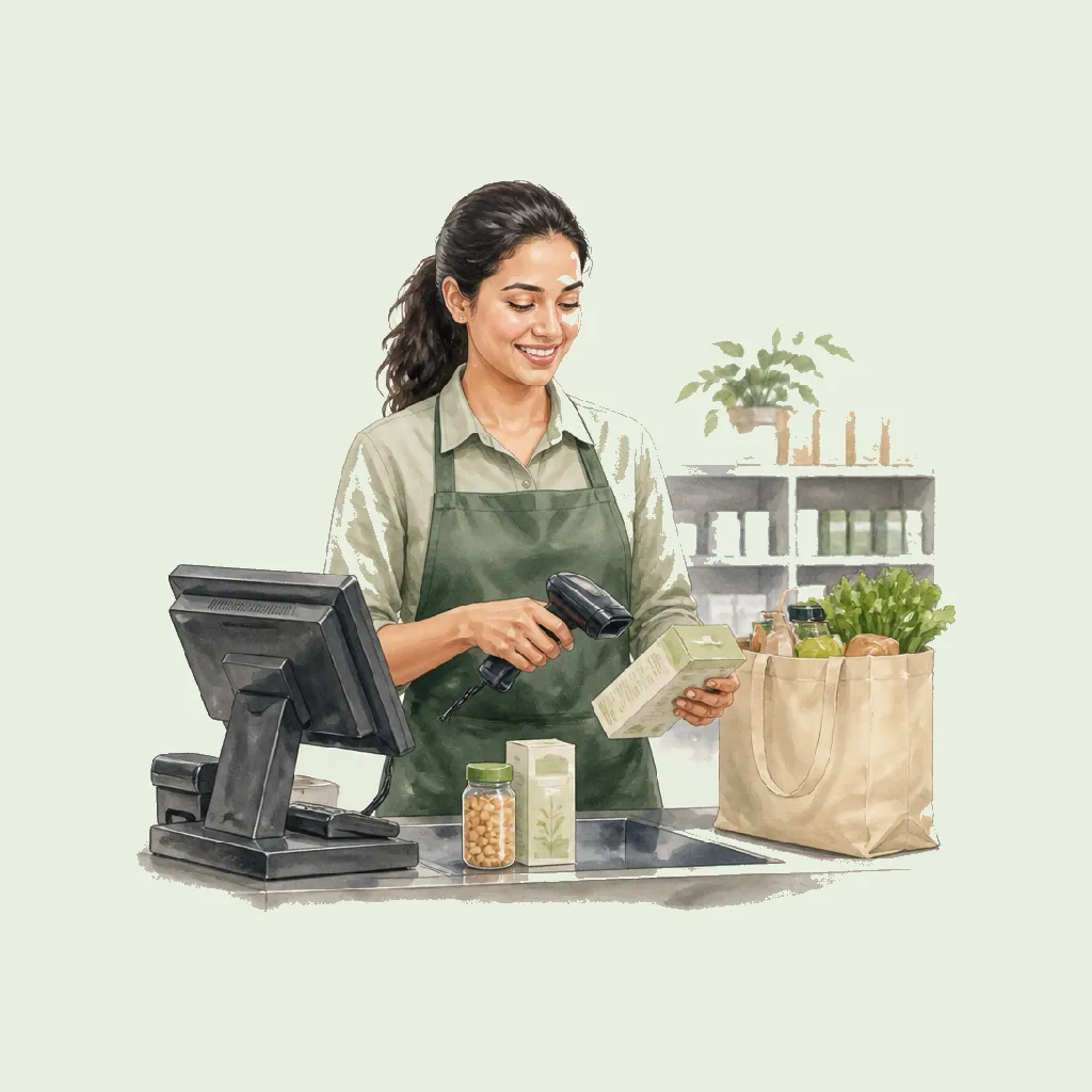 Cashier HRHeaven role illustration for Wholesale & Retail employment contract pages